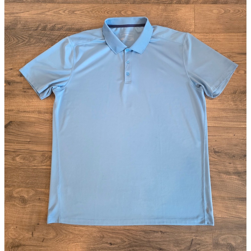 Men's sz TXL Eddie‎ Bauer FreeDry Polo Shirt Light Blue Short Sleeve Performance